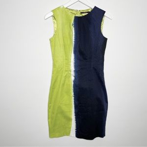 Tahari Sleeveless Kristen Green Blue Ikat Shift Dress 6